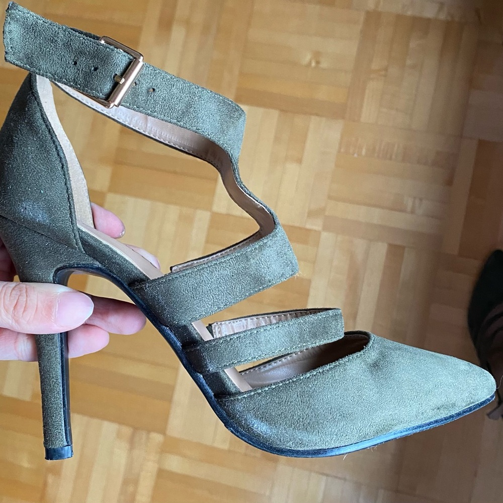 dark green high heels with strap